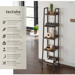 tectake 5 Shelf Dark Wood Shelving Unit 31.5 x 35.5 x 170.5cm - Brown - Wilko - thumbnail 7