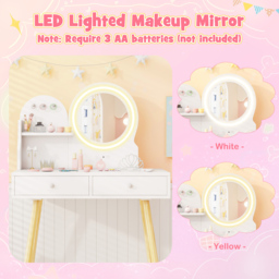 Costway 2 Drawer Single Shelf White Wooden Kids Vanity Set with Lighted Mirror and Hooks - Size: 70 x 34 x 101cm - Wilko - thumbnail 7
