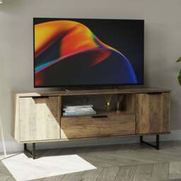 Crowndale Hong Kong Ready Assembled 2 Door Single Drawer Vintage Oak Media Unit - Size: 40 x 145 x 62cm - Wood - Wilko
