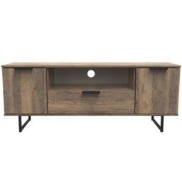 Crowndale Hong Kong Ready Assembled 2 Door Single Drawer Vintage Oak Media Unit - Size: 40 x 145 x 62cm - Wood - Wilko - thumbnail 4