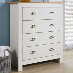 Home Source Camden 4 Drawer White Wood Chest of Drawers with Oak Top - Wilko - thumbnail 1