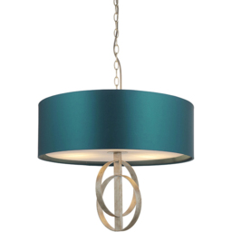 Merano Trento Antique Silver and Teal Satin Fabric 3 Light Pendant Ceiling Light - Size: 60 x 60 x 198cm - Wilko - thumbnail 4