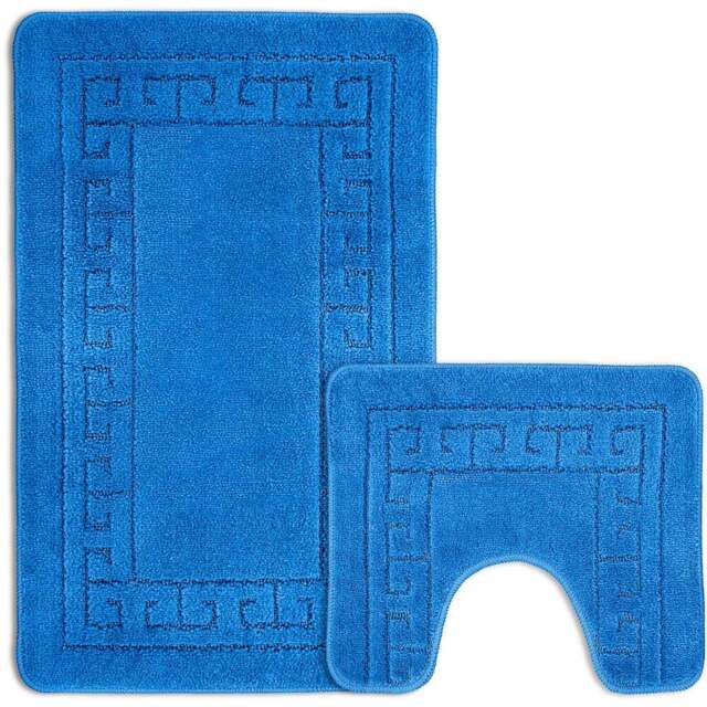 Velosso Greek Key Blue Bath Mat Set - Wilko - image 1