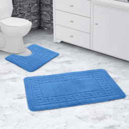 Velosso Greek Key Blue Bath Mat Set - Wilko - thumbnail 3