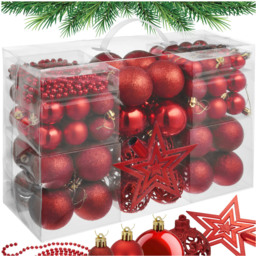tectake Red Shatterproof Christmas Baubles with String of Beads and Star Tree Topper 84 Pack - Size: 6 x 6 x 6cm - Wilko - thumbnail 3