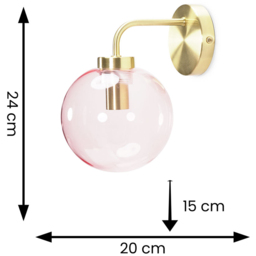 ValueLights Frenchie 2 Pack Pink Tinted Globe Gold Stem LED Wall Light - Size: 24 x 20 x 15cm - Wilko - thumbnail 6