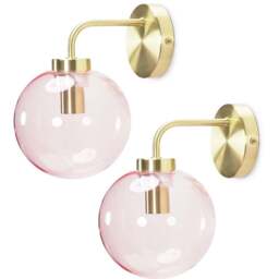 ValueLights Frenchie 2 Pack Pink Tinted Globe Gold Stem LED Wall Light - Size: 24 x 20 x 15cm - Wilko