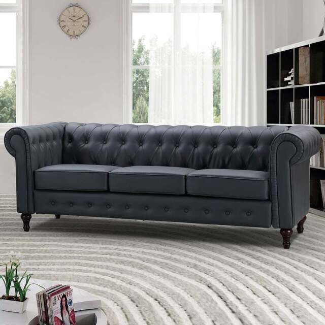 Richland 3 Seater Grey Leather Sofa - Artemis Home - Wilko - image 1