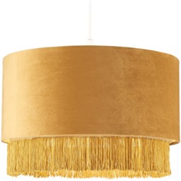 Happy Homewares Ochre Mustard Drum Pendant Shade with Tassels and Embroidered Trim - Size: 16 x 35 x 35cm - Yellow - Wilko - thumbnail 7