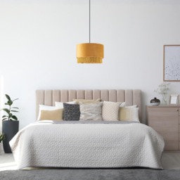 Happy Homewares Ochre Mustard Drum Pendant Shade with Tassels and Embroidered Trim - Size: 16 x 35 x 35cm - Yellow - Wilko - thumbnail 3