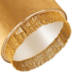 Happy Homewares Ochre Mustard Drum Pendant Shade with Tassels and Embroidered Trim - Size: 16 x 35 x 35cm - Yellow - Wilko - thumbnail 5
