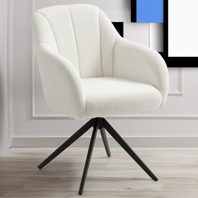 HOMCOM White Teddy Fleece Swivel Accent Chair - Size: Single - Wilko