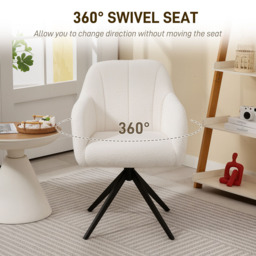 HOMCOM White Teddy Fleece Swivel Accent Chair - Size: Single - Wilko - thumbnail 6