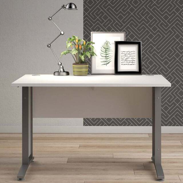 Florence Wooden and Steel 120cm Desk White and Silver Grey - Size: 80.1 x 120.1 x 75cm - Furniture to Go - Wilko - image 1