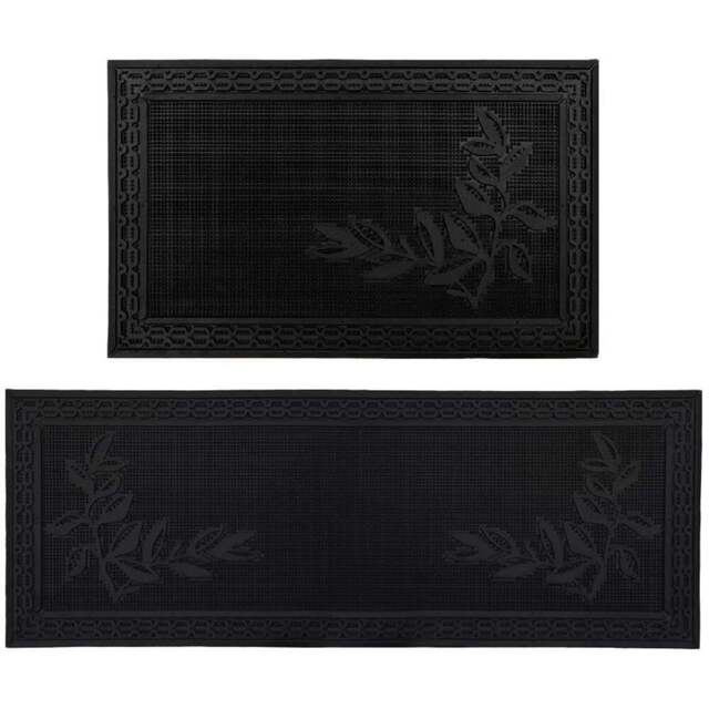 JVL Foliage Rubber Scraper Door Mat Runner 40 x 70cm - Size: 46 x 76cm - Black - JVL Homewares - Wilko - image 1