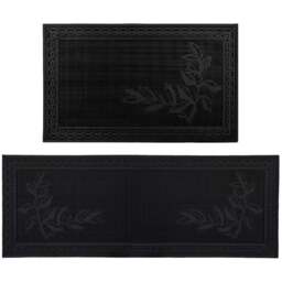 JVL Foliage Rubber Scraper Door Mat Runner 40 x 70cm - Size: 46 x 76cm - Black - JVL Homewares - Wilko