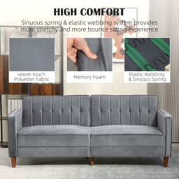 HOMCOM 3 Seater Dark Grey Velvet Button Tufted Sofa Bed - Green - Wilko - thumbnail 7
