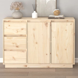 vidaXL 2 Door 3 Drawer Natural Solid Pine Wood Sideboard - Size: 75 x 111 x 34cm - Brown - Wilko - thumbnail 1