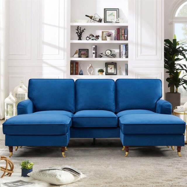 Woodbury 3 Seater Blue Velvet U Shape Corner Sofa - Artemis Home - Wilko - image 1