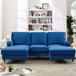 Woodbury 3 Seater Blue Velvet U Shape Corner Sofa - Artemis Home - Wilko