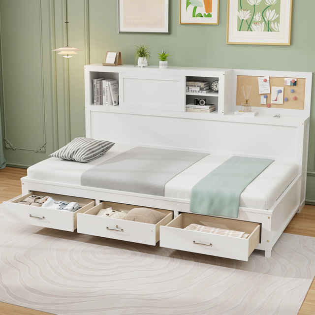 Costway Single 3 Drawer Daybed Frame - White - Wilko - image 1