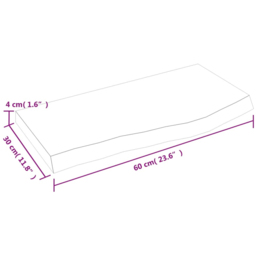 vidaXL 60 x 30 x 4cm Untreated Solid Oak Wood Wall Shelf - Size: 4 x 60 x 30cm - Brown - Wilko - thumbnail 6
