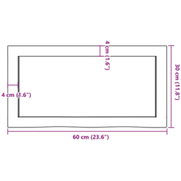 vidaXL 60 x 30 x 4cm Untreated Solid Oak Wood Wall Shelf - Size: 4 x 60 x 30cm - Brown - Wilko - thumbnail 7