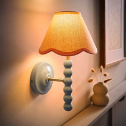 ValueLights Pink Trim Scallop Shade Blue Bobbin LED Wall Light with Bulb 2 Pack - Size: 32 x 19 x 20cm - Wilko - thumbnail 3