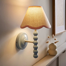 ValueLights Pink Trim Scallop Shade Blue Bobbin LED Wall Light with Bulb 2 Pack - Size: 32 x 19 x 20cm - Wilko - thumbnail 4