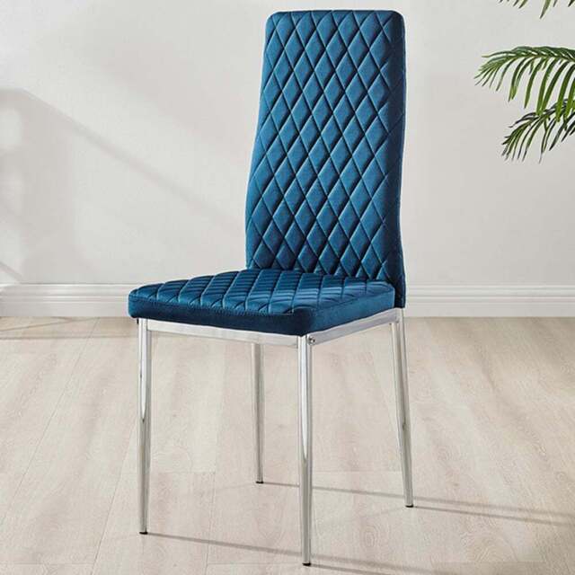 Furniturebox Valera Set of 4 Navy Blue and Silver Velvet Dining Chair - Wilko - image 1