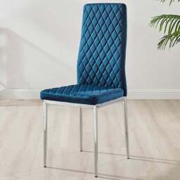 Furniturebox Valera Set of 4 Navy Blue and Silver Velvet Dining Chair - Wilko - thumbnail 1