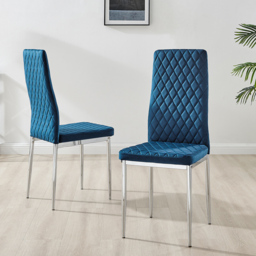 Furniturebox Valera Set of 4 Navy Blue and Silver Velvet Dining Chair - Wilko - thumbnail 3