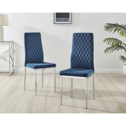 Furniturebox Valera Set of 4 Navy Blue and Silver Velvet Dining Chair - Wilko - thumbnail 7