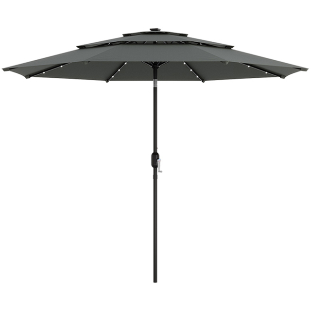 Living and Home 3 Tier Dark Grey Solar LED Crank and Tilt Parasol 3m - Wilko - image 1