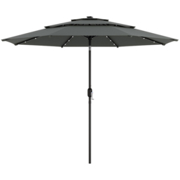 Living and Home 3 Tier Dark Grey Solar LED Crank and Tilt Parasol 3m - Wilko