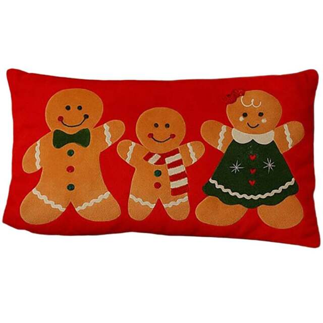 The Seasonal Gift Co. Santa and Friends Gingerbread Family Cushion 13 x 48cm - Size: 29 x 50 x 12cm - Red - Wilko - image 1