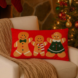 The Seasonal Gift Co. Santa and Friends Gingerbread Family Cushion 13 x 48cm - Size: 29 x 50 x 12cm - Red - Wilko - thumbnail 3