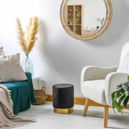 Harbour Housewares Black Velvet Round Pouffe - Size: 36 x 29 x 29cm - Wilko - thumbnail 4