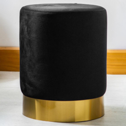 Harbour Housewares Black Velvet Round Pouffe - Size: 36 x 29 x 29cm - Wilko