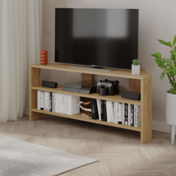 Decortie Thales 2 Shelf Oak Modern Corner TV Unit - Size: 45 x 110 x 36cm - Cream - Wilko - thumbnail 5