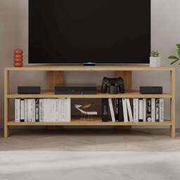 Decortie Thales 2 Shelf Oak Modern Corner TV Unit - Size: 45 x 110 x 36cm - Cream - Wilko