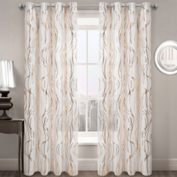 Velosso Gold Swirls Eyelet Voile Panel Curtain 150 x 122cm - Size: W 150 x D 122cm - Wilko