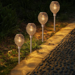 Garden Mile 4 Pack Rattan Effect Solar LED Stake Light - Size: 70 x 15 x 15cm - Brown - Wilko - thumbnail 3