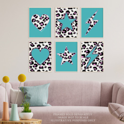 Wee Blue Coo Turquoise and Purple Leopard Pattern Bold Shapes Wall Art Print 30 x 41cm 6 Pack - Size: 40.5 x 30.5 x 0.3cm - Wilko - thumbnail 3