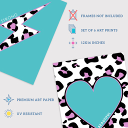Wee Blue Coo Turquoise and Purple Leopard Pattern Bold Shapes Wall Art Print 30 x 41cm 6 Pack - Size: 40.5 x 30.5 x 0.3cm - Wilko - thumbnail 5