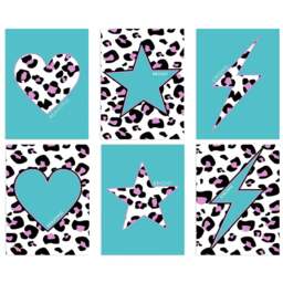 Wee Blue Coo Turquoise and Purple Leopard Pattern Bold Shapes Wall Art Print 30 x 41cm 6 Pack - Size: 40.5 x 30.5 x 0.3cm - Wilko - thumbnail 1