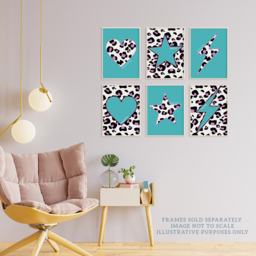 Wee Blue Coo Turquoise and Purple Leopard Pattern Bold Shapes Wall Art Print 30 x 41cm 6 Pack - Size: 40.5 x 30.5 x 0.3cm - Wilko - thumbnail 4