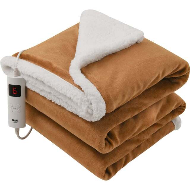 GlamHaus Tan Electric Heated Throw 160 x 130cm - Brown - Wilko - image 1