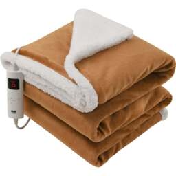 GlamHaus Tan Electric Heated Throw 160 x 130cm - Brown - Wilko