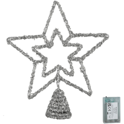 Samuel Alexander Blue Multi-Function LED Silver Star Christmas Tree Topper 28cm - Size: 28 x 26 x 2cm - Silver / Blue - Wilko